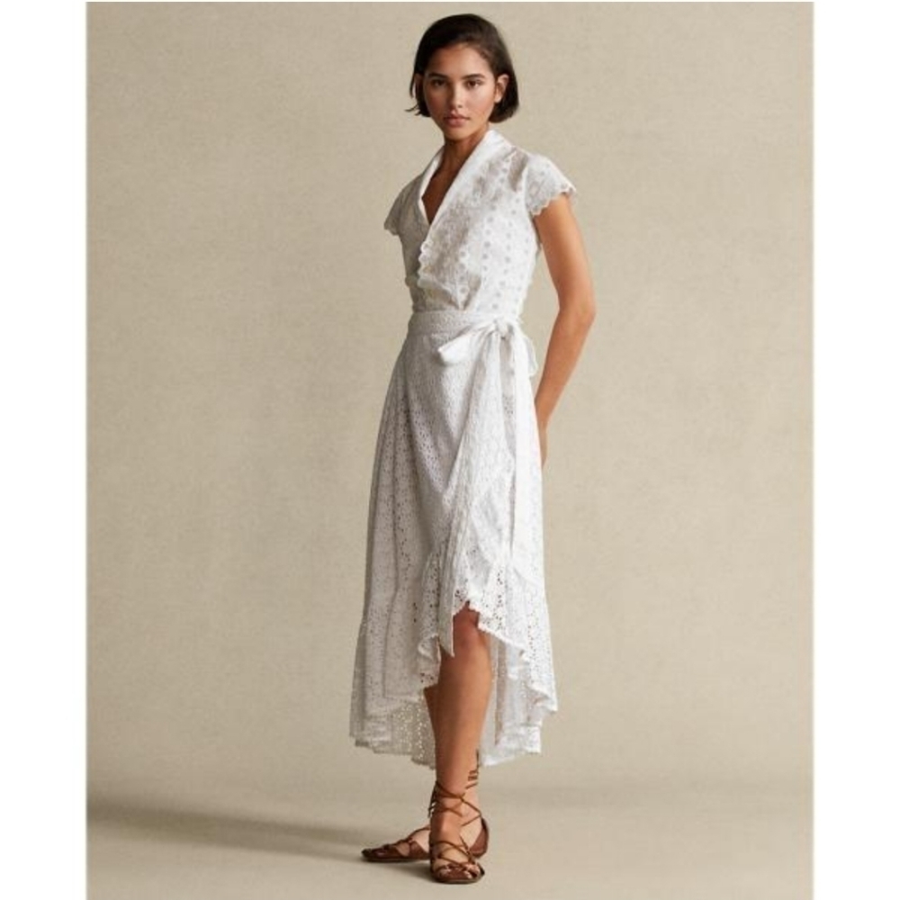 Polo By Ralph Lauren Eyelet Cotton Wrap Skirt - White
